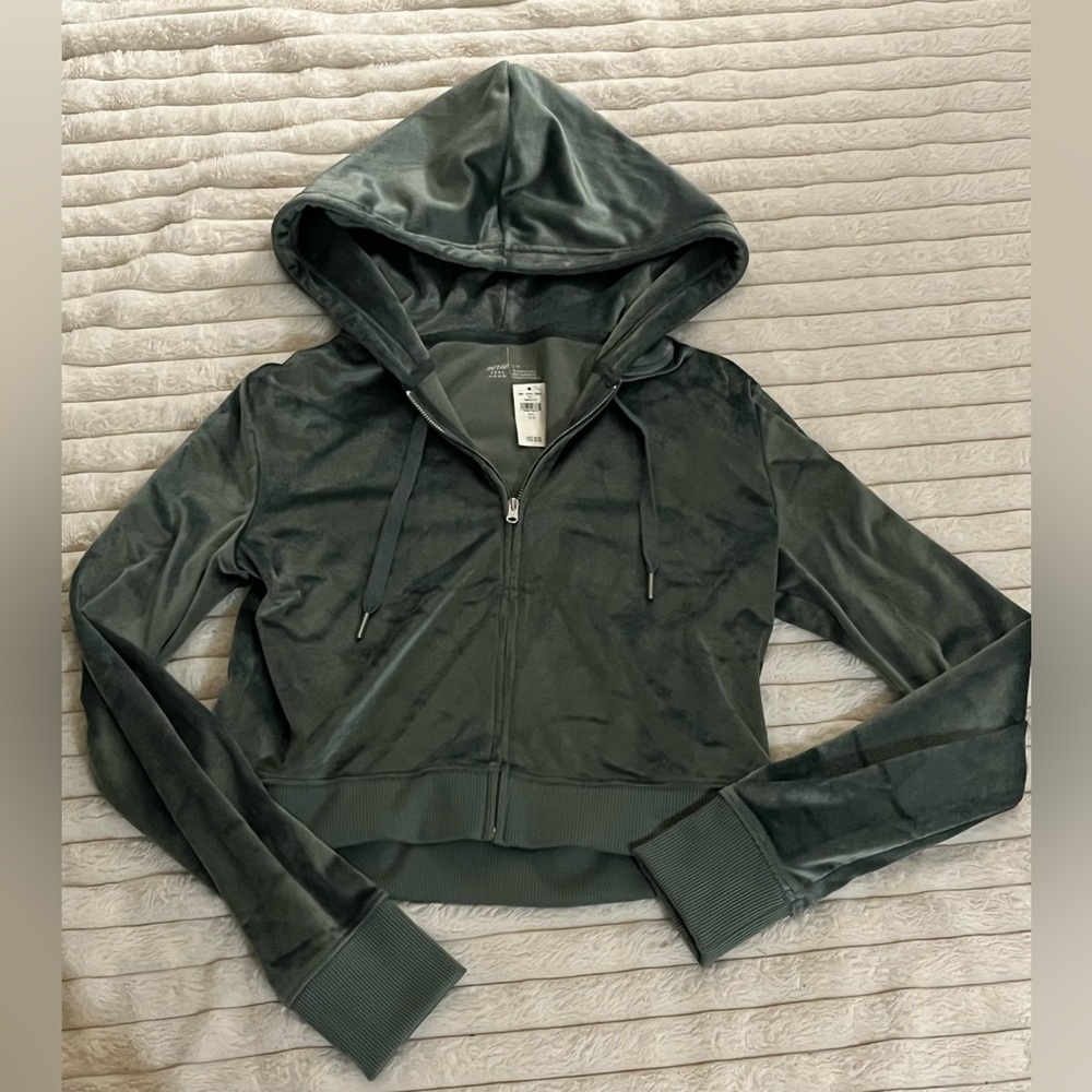 Aerie Velour Full Zip Cropped Hoodie Womens Sz Large NWT